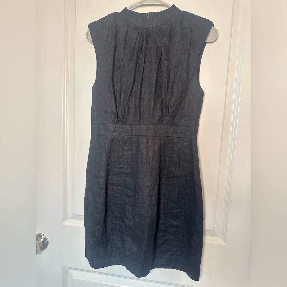 DISSH 100% Linen Black Pleated Front Sleeveless Shift Dress, Size 4